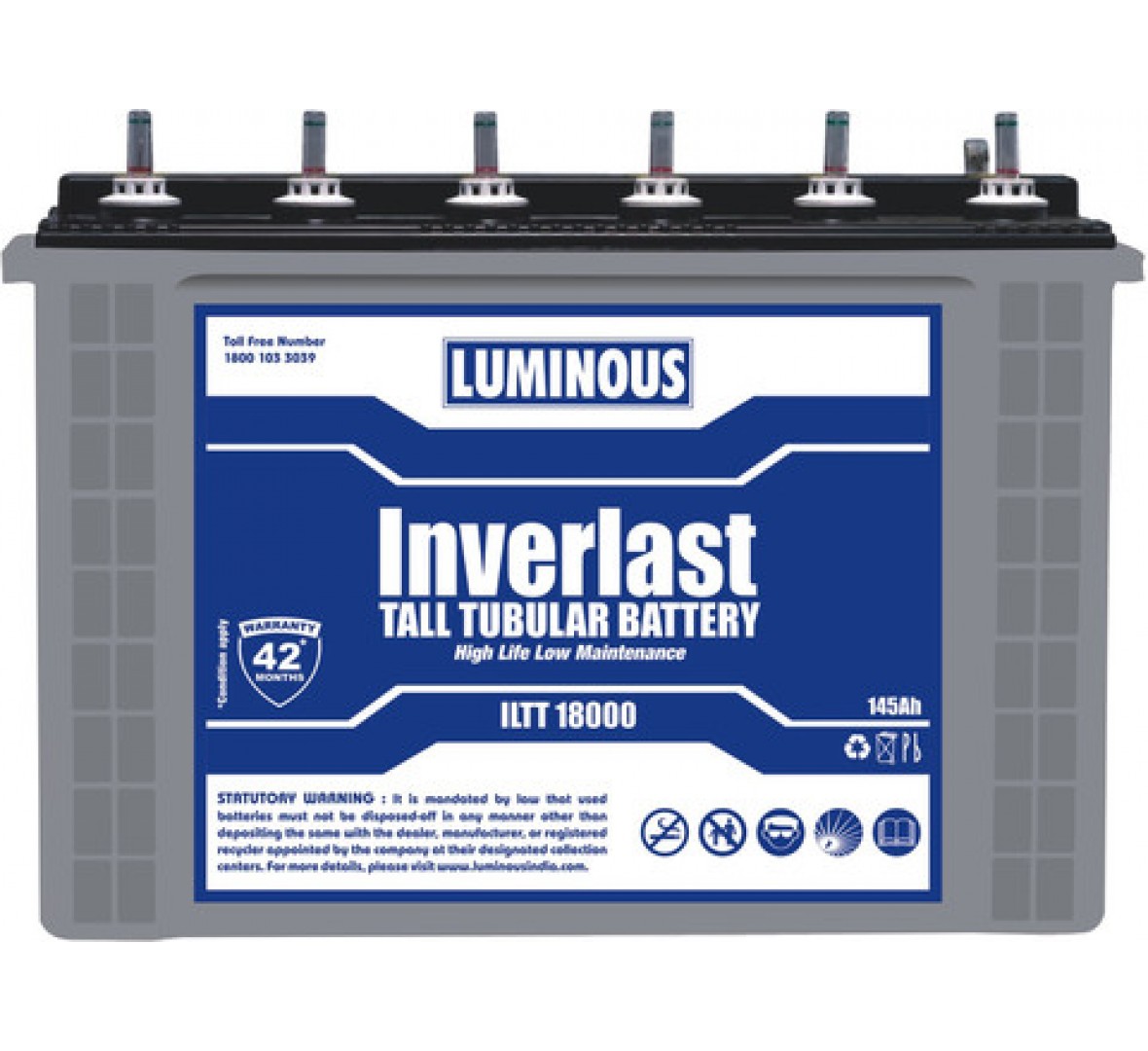 LUMINOUS ILTT 18000 145AH TALL TUBULAR BATTERY
