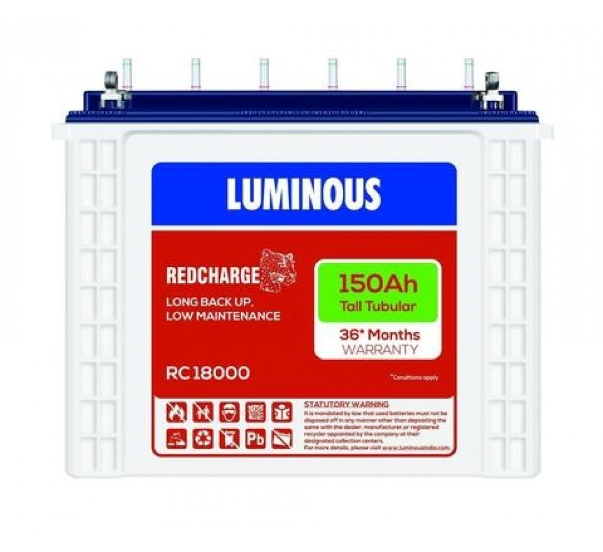 LUMINOUS RED CHARGE 18000, 150AH TALL TUBULAR BATTERY