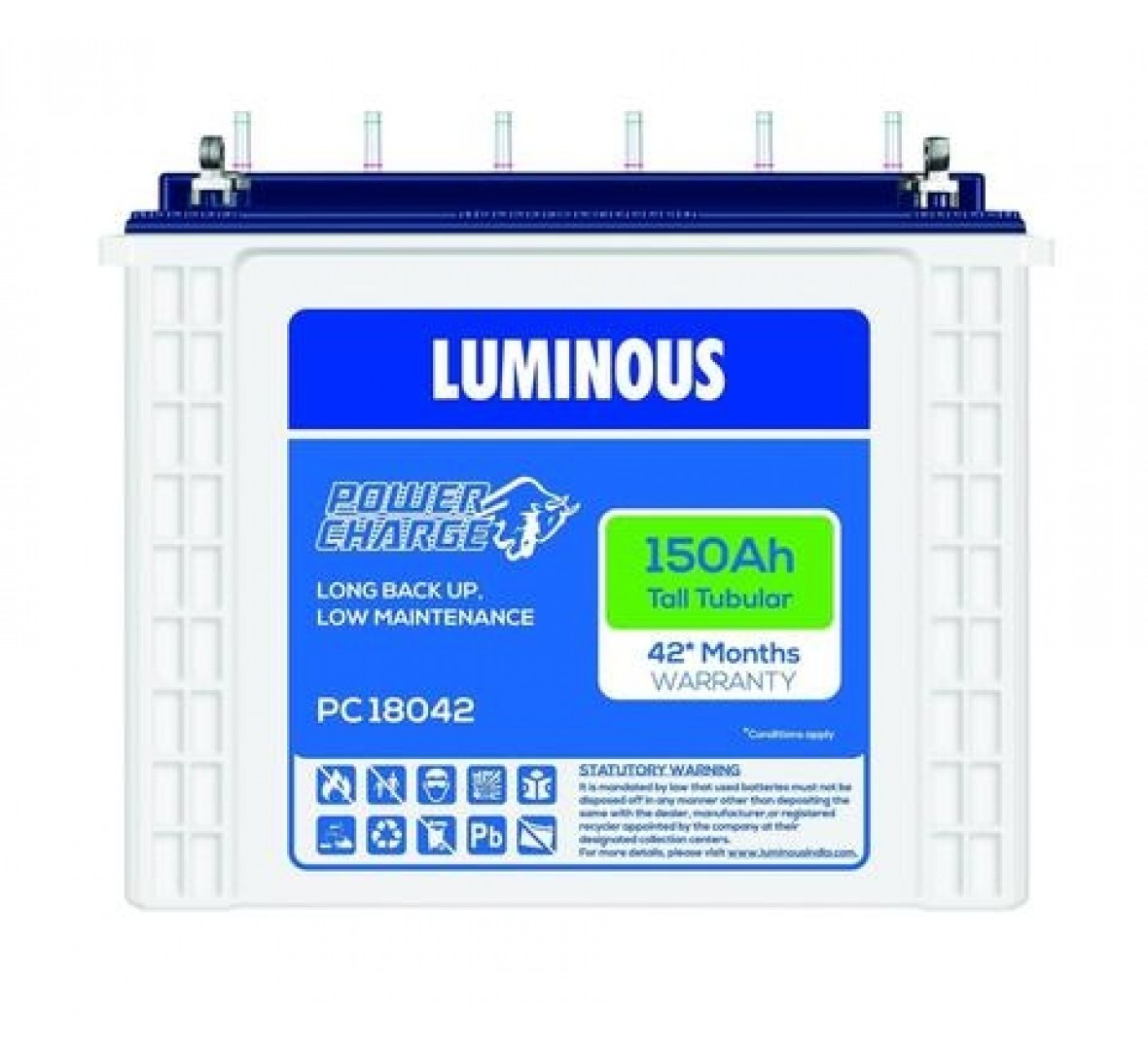 LUMINOUS POWER CHARGE 18042, 150AH TALL TUBULAR BATTERY