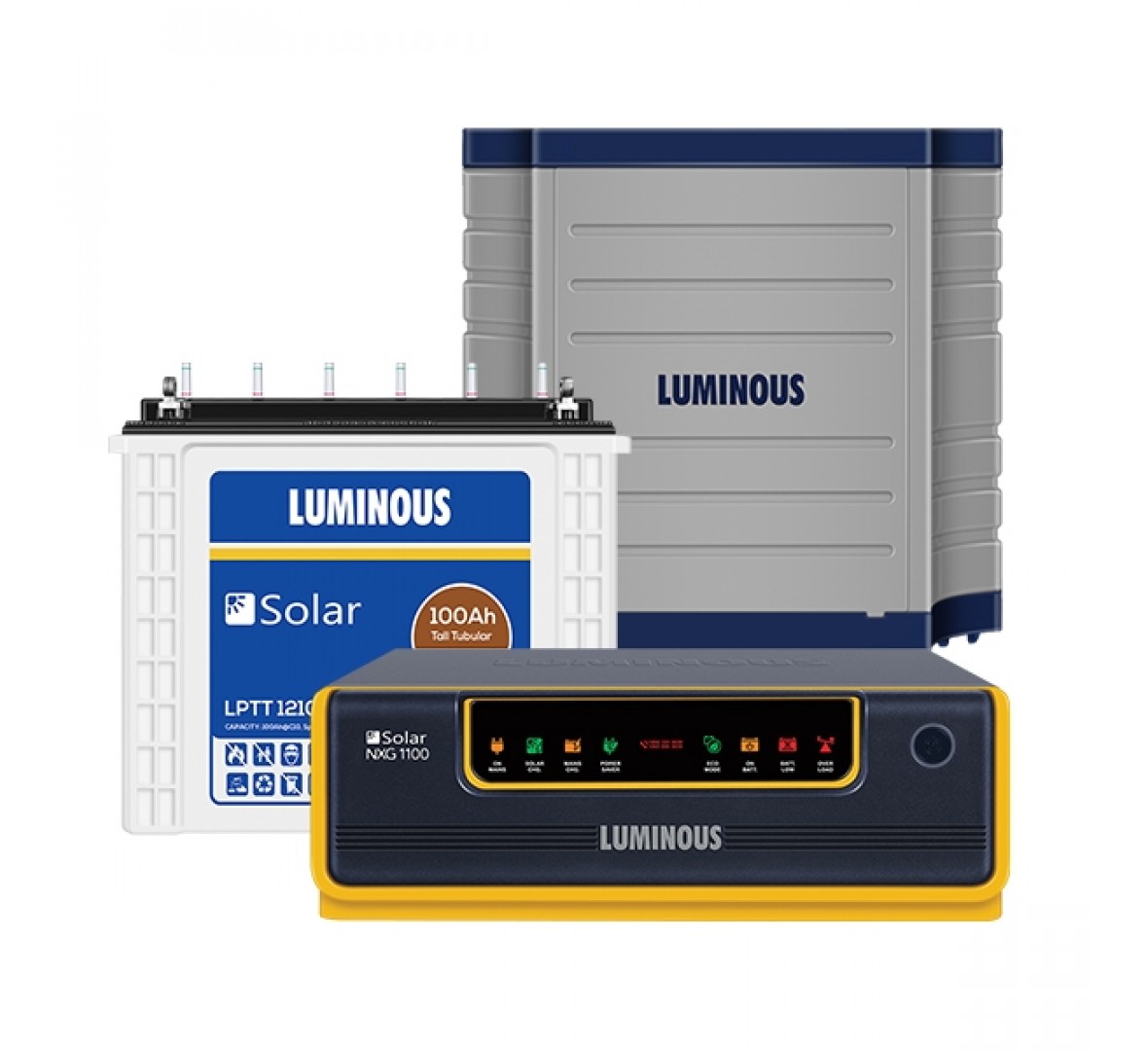 LUMINOUS SOLAR NXG1100 850VA + LUMINOUS LPTT12100H 100AH + TROLLEY
