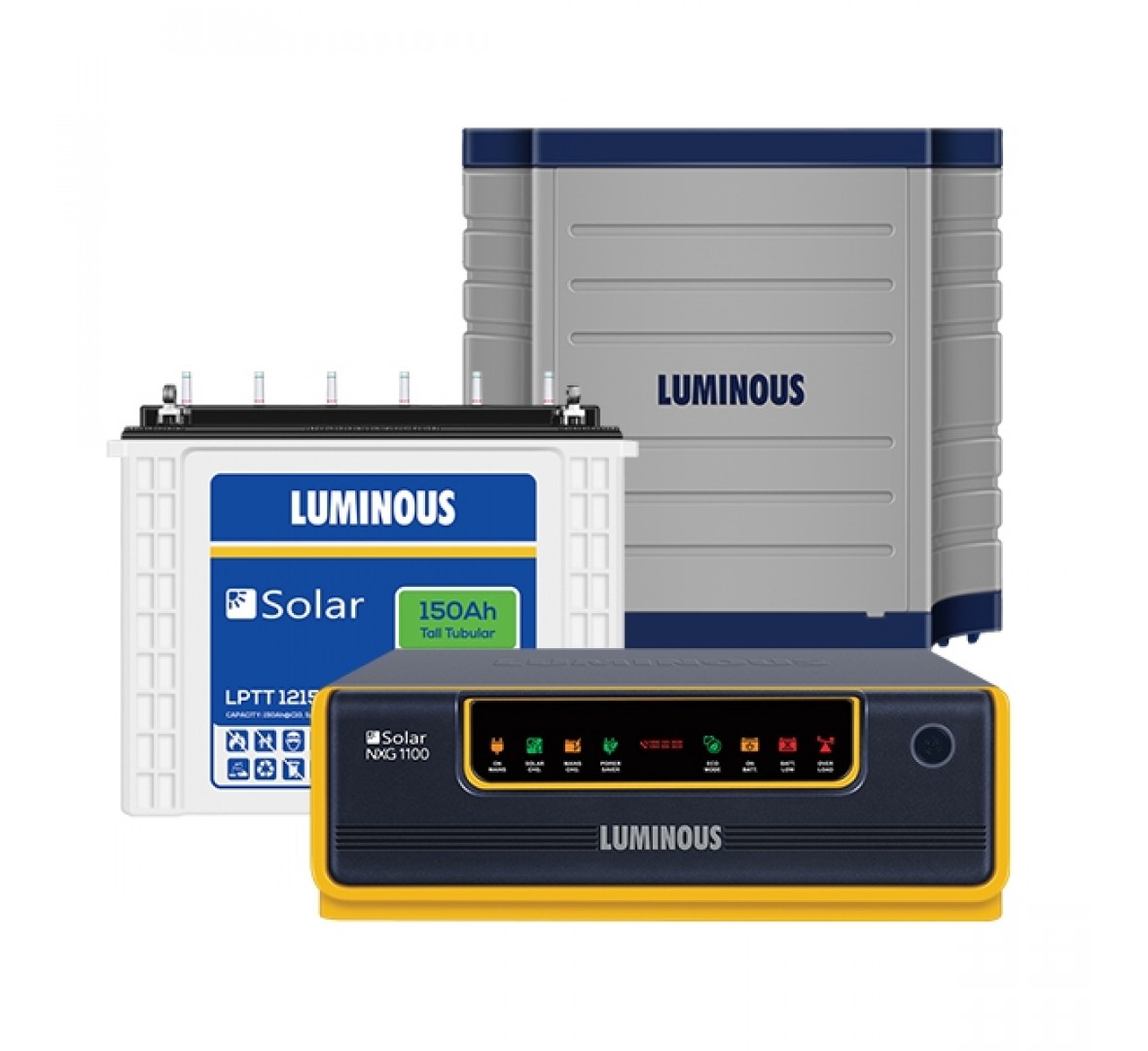 LUMINOUS SOLAR NXG1100 850VA + LUMINOUS LPTT12150H 150AH + TROLLEY