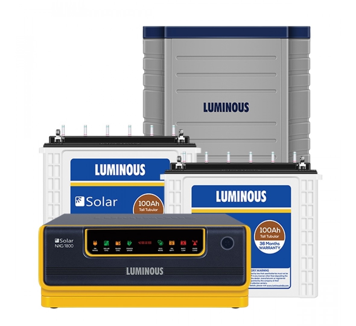 LUMINOUS SOLAR NXG1800 1500VA + 2 x LUMINOUS LPTT12100H 100AH + TROLLEY