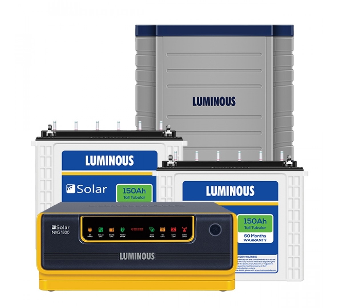 LUMINOUS SOLAR NXG1800 1500VA + 2 x LUMINOUS LPTT12150L 150AH + TROLLEY